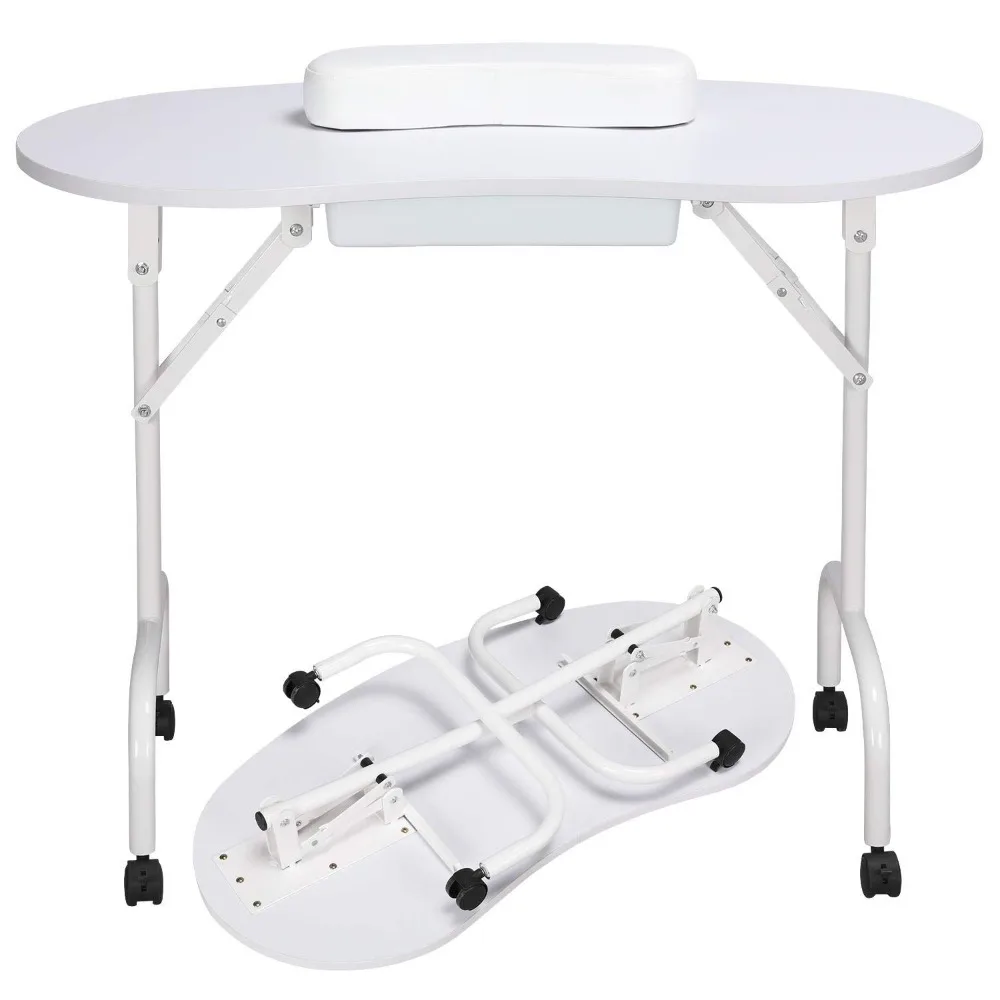 

Topeakmart Manicure Nail Table Station - Foldable Nail Technician Desk Workstation Spa Beauty Salon W/Drawer Client Wrist Pad