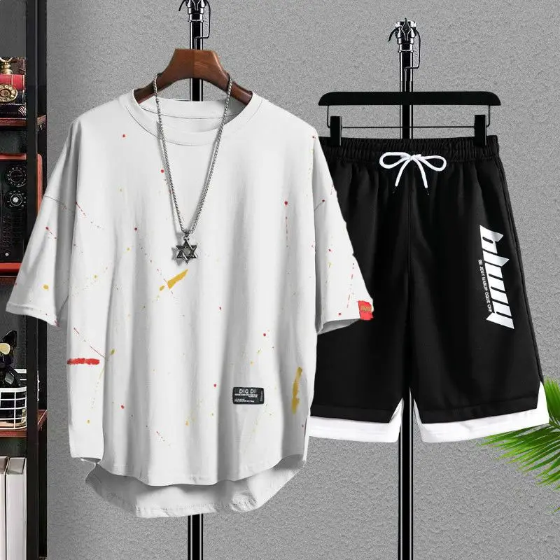 Summer suit Men\'s Fashionable Casual Sports suit Short-sleeved T-shirt Sets Fashionable Brand Shorts Set Two-piece suit