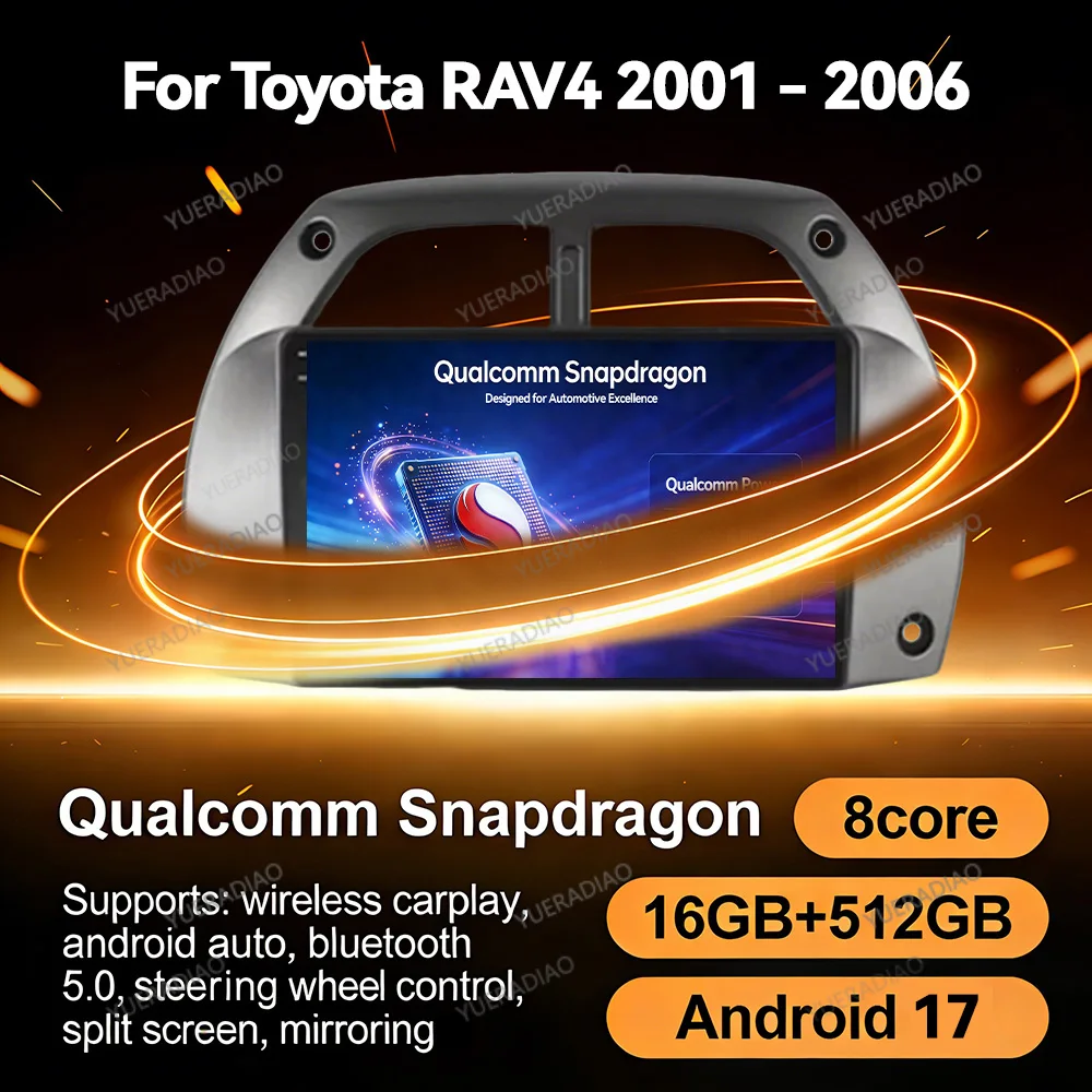 Android 17 Car Radio For Toyota RAV4 Rav 4 2001 2002 2003 2004 2005 2006 QLED 4G WIFI GPS NAVI Head Unit Multimedia Video Player