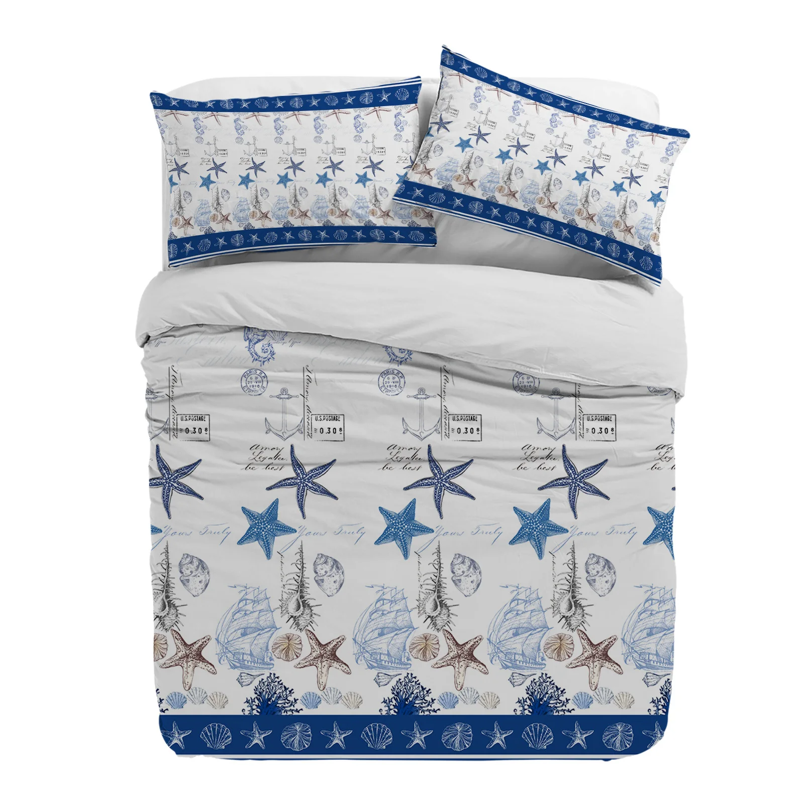 

Ocean Starfish Coral Vessel Shell Duvet Cover With Pillow Case Custom 3pcs Bedding Set Quilt Cover Double Bed Home Textile