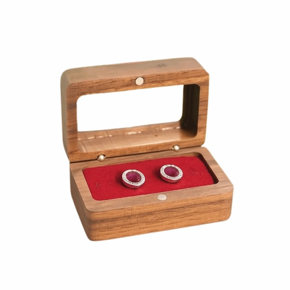 Double Slot Wooden Ring Box Rectangular Opening Window Black Walnut Cufflinks Box Dustproof Exquisite Jewelry Ring Holder