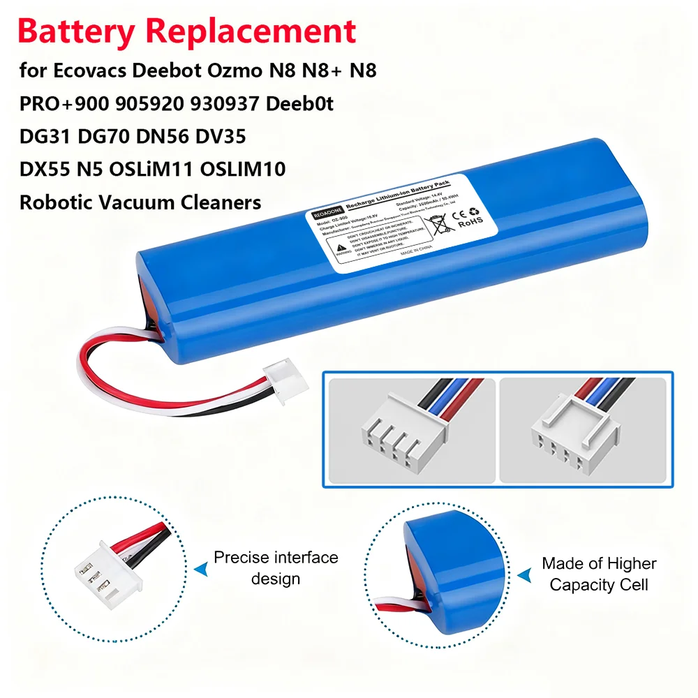 

Premium Replacement Li-ion Battery 14.4V 3500mAh for Ecovacs Deebot N8 N8+ N8 Pro Ozmo 900 920 930 937, Safe Long Life