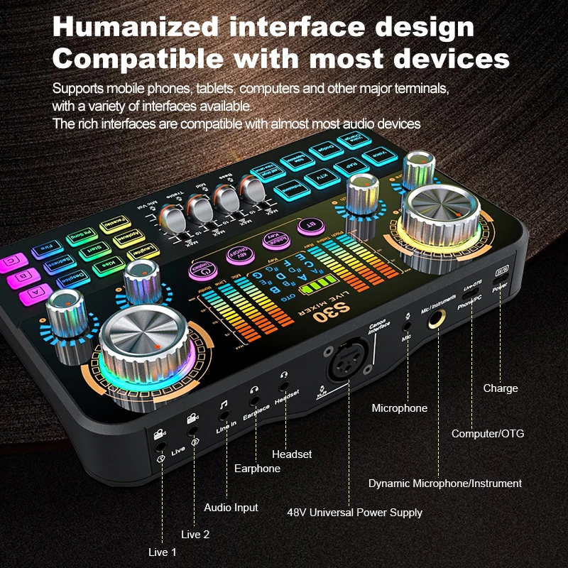 خلاط صوت FUHAM S30، بطاقة صوت حية مع تأثيرات خلط DJ وميزات تغيير الصوت، وبطاقة صوت لمعدات تسجيل الموسيقى #6