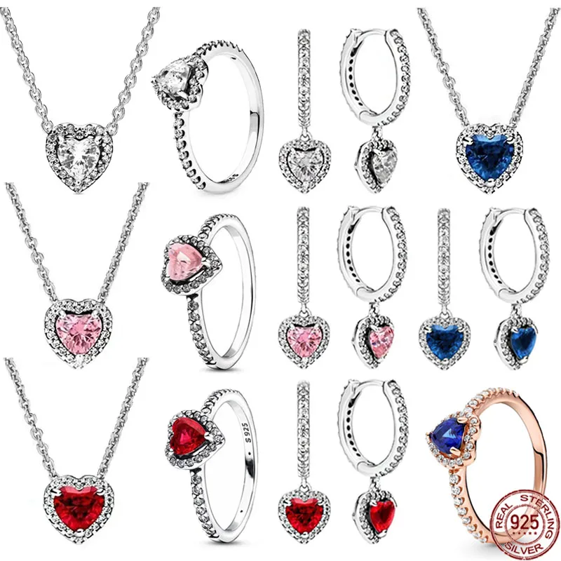 Hot selling classic heart-shaped series 925 sterling silver exquisite charm earrings rings necklaces light luxury jewelry gifts