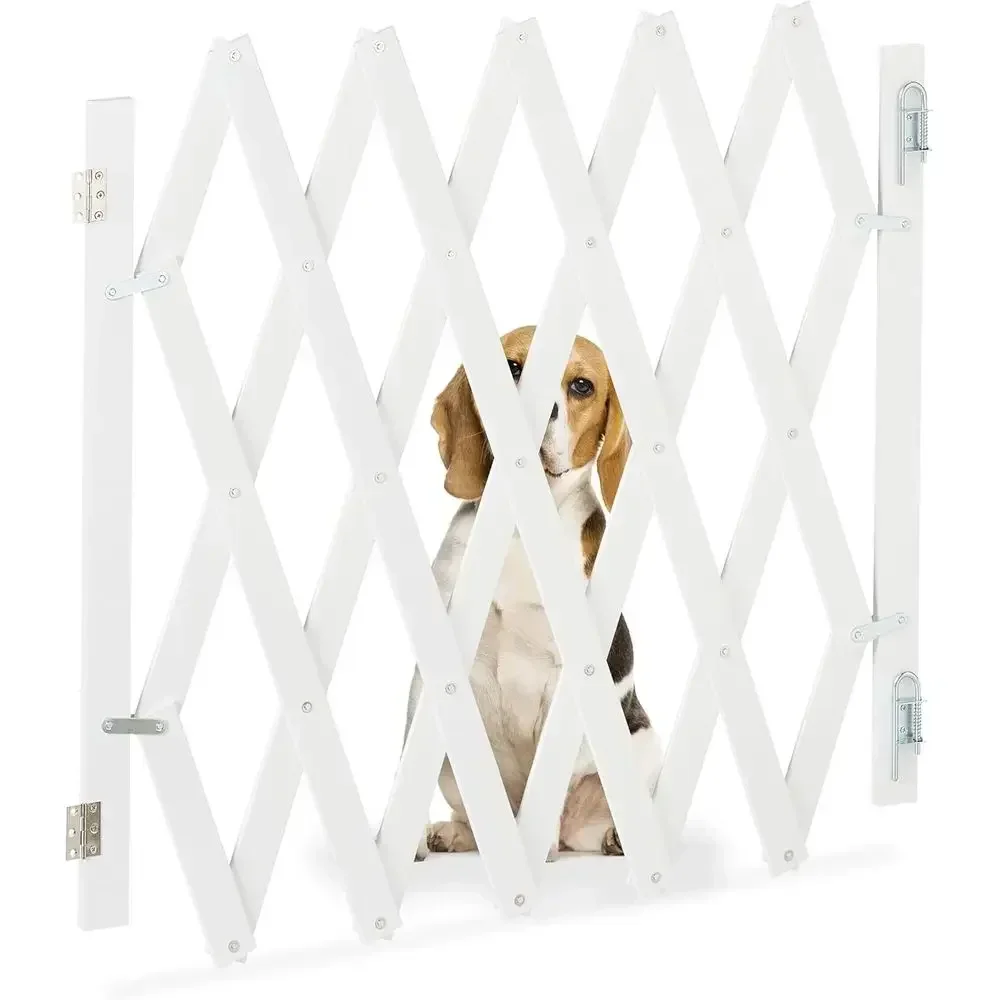 Pet Safety Bamboo Gate, Extendable to 126 cm, 70-82 cm Tall, Suitable for Stairs and Doors, White
