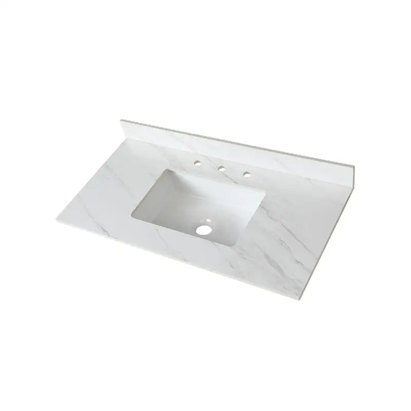 

43" White Marble Vanity Top with Pre-drilled Faucet Holes, Undermount Rectangular Sink, 4" Backsplash, 3 Hole Configuration