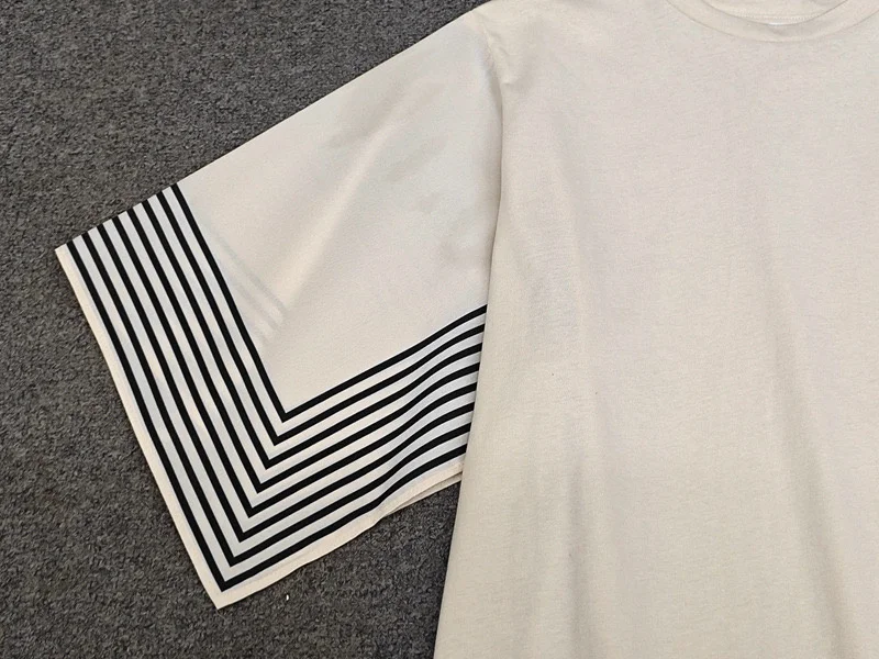 

Nordic Small ence TOT Patchwork Striped Sve Loose round Ne ort Sve T-irt Women Silk Cotton Top Sprin...