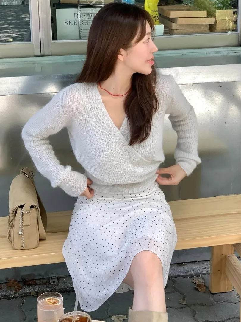 Suéter feminino de malha macia V-Ne Slim Fit Pure Desire Sle Faionable Francês Sle Malhas Casual Confortável Top