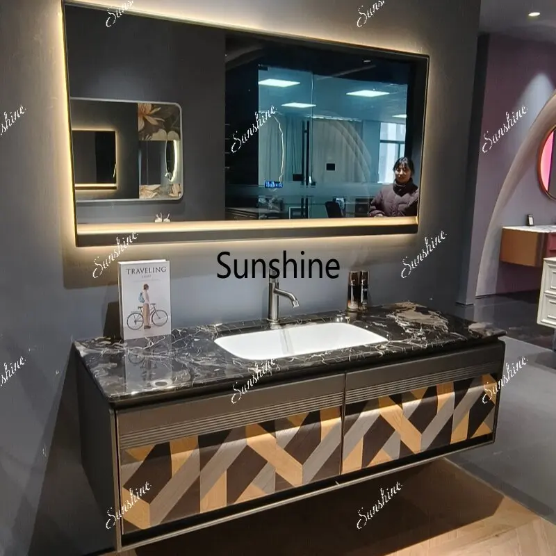 Bathroom combination bathroom seamless ceramic integrated basin hanging cabinet