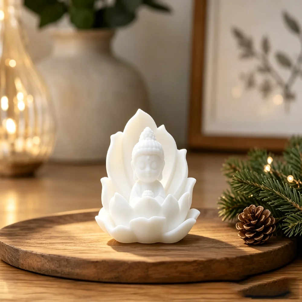 Cute Baby Buddha Lotus Statue Mini Monk Figurine Zen Meditation Sculpture Creative Bookshelf Home Desk Ornament 3D Printed