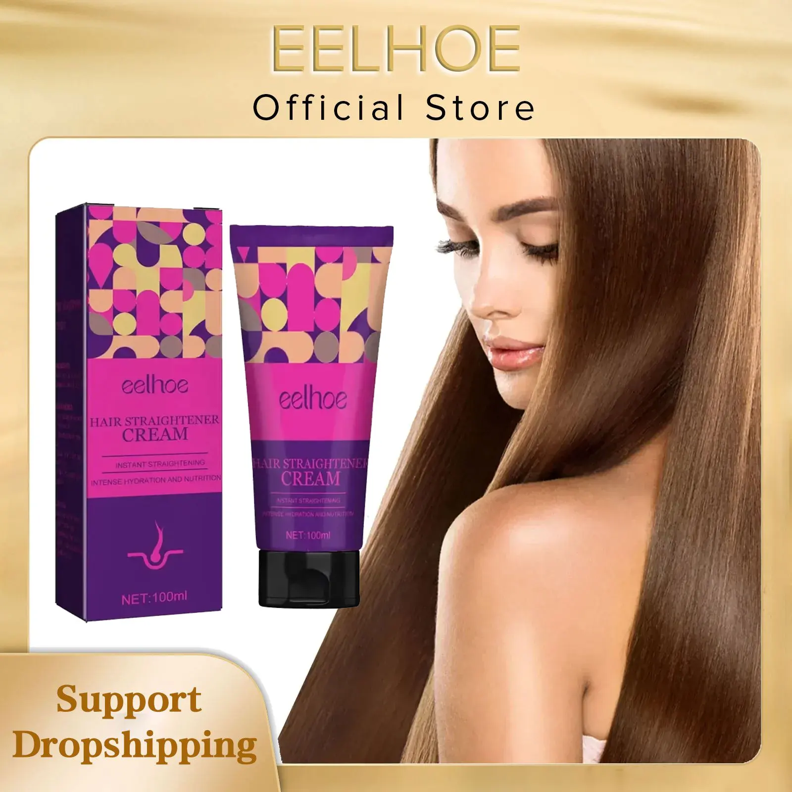 

EELHOE Straightening Hair Cream Permanent Smoothing Curly Hair Repair Dryness Damage Frizz Nourishing Roots Soften Frizzy Cream