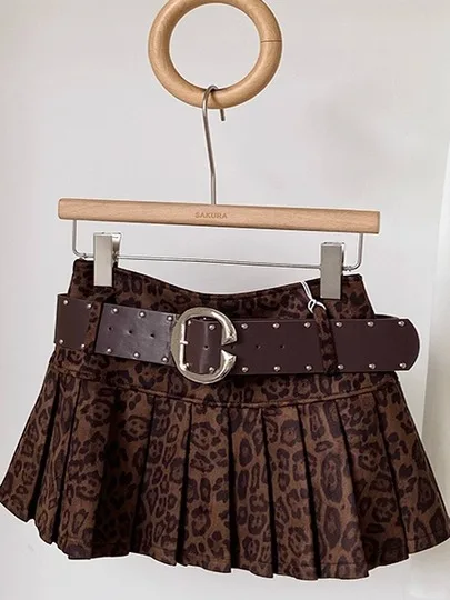 Retro American Leopards Skirt Half-length Women's Autumn Winter New Style Slimming Versatile Sexy Girl Commute A-line  Skirt