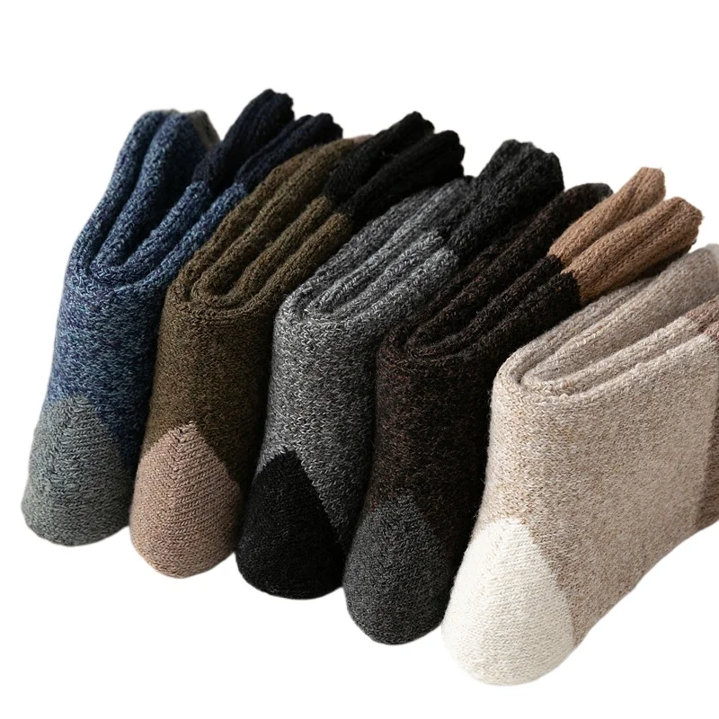 

Осенние и зимние носки в стиле ретро, мужские махровые носки параллельного цвета, утепленные теплые носки