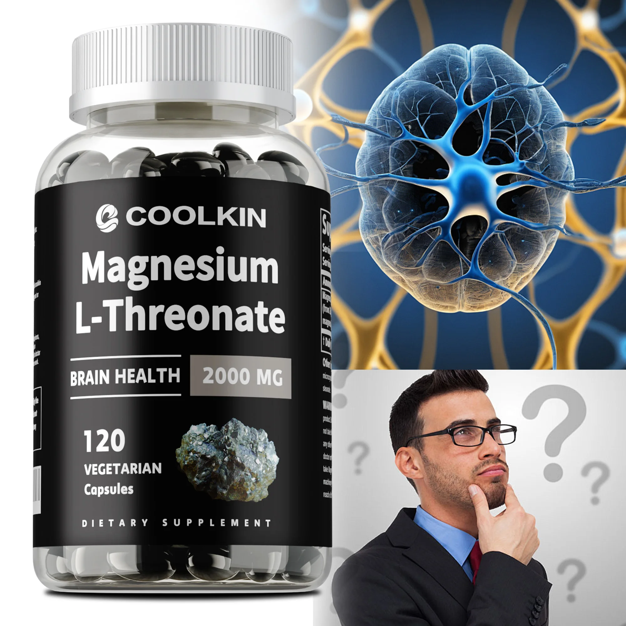 

Magnesium L-Threonate - Boosts Brain Health, Sleep & Recovery, Memory & Focus, Reduces Fatigue - 120 Capsules
