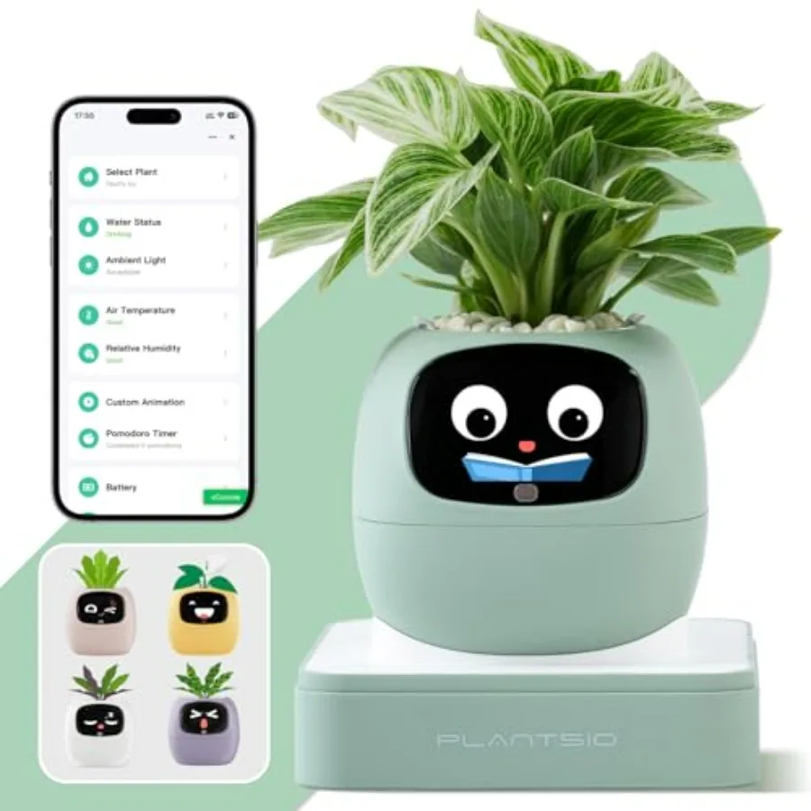 

Smart Indoor Planter with App Control Self-Watering AI Pot for 100+ Plants Green LCD Display Desk Companion with Pomodoro Timer