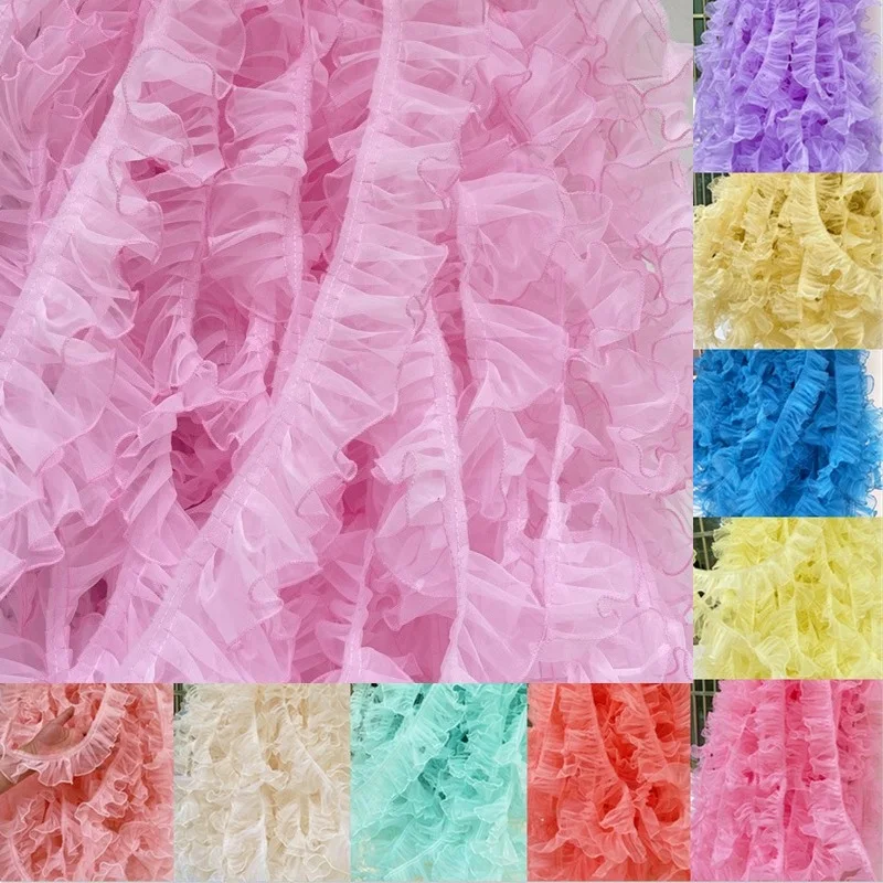 Tulle Mesh 3D Pleated Lace Fabric, Dolls Dress Collar, Frilled Ruffle Trim Ribbon, DIY Sewing Guipure Decor, 6cm Wide Colors