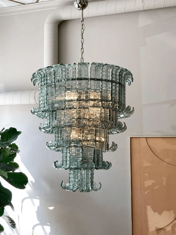 French Style Clear Glass Creative Chandelier Lighting Led Home Decoration Big Blue Glass-made Hanging Lamps over Living Room