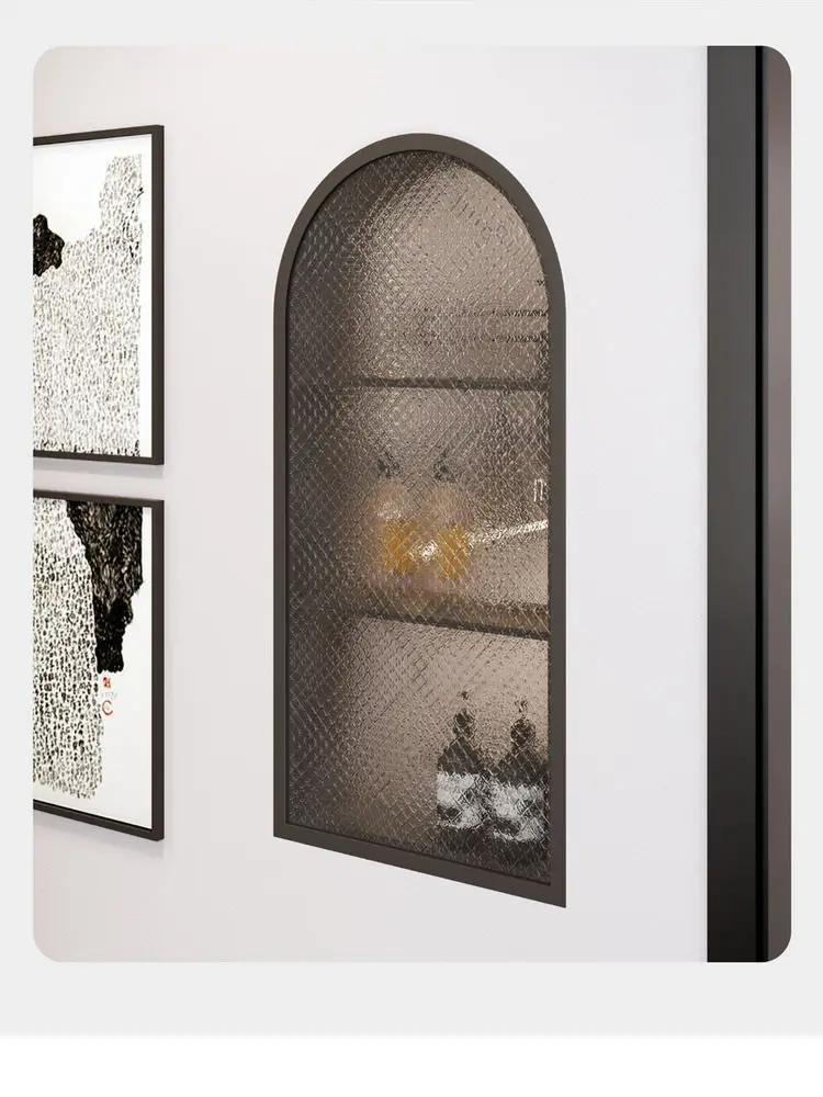 Embedded arched niche with glass door background wall decoration custom aluminum alloy arc decoration display