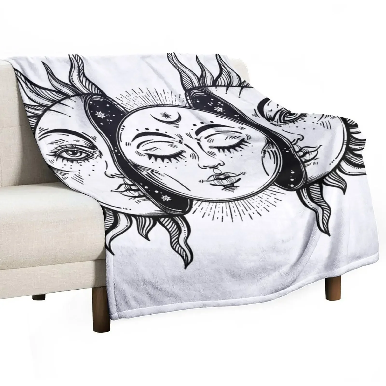 

Vintage Solar Eclipse Sun and Moon Throw Blanket For Decorative Sofa Picnic Blankets