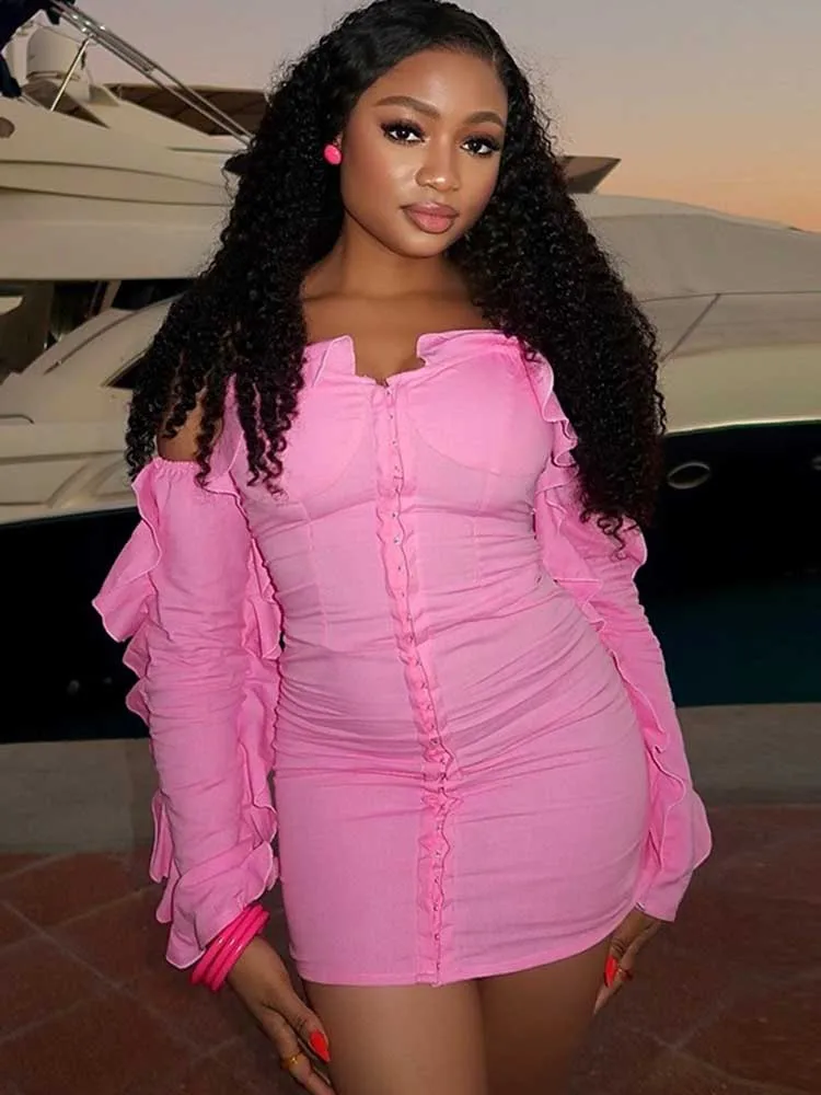 

Короткие сексуальные платья на тонких бретелях Женская осенняя одежда с v-образным вырезом Элегантное шикарное облегающее платье Вечерние платья с длинными рукавами с рюшами