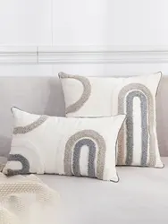 1pc Black gray white U-shaped pattern pillow cover Bohemian style bedroom living room sofa waist pillow pillow cover