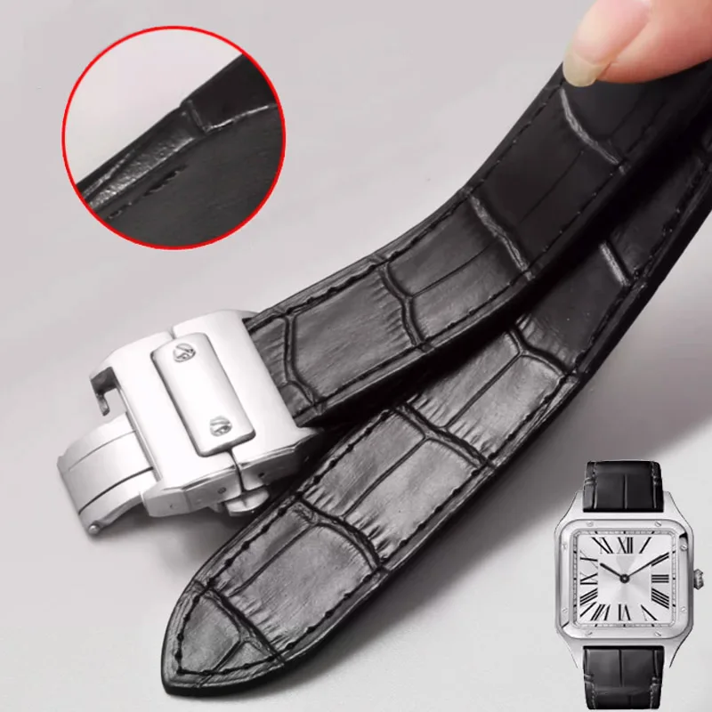 Genuine Leather Watch Strap For Cartier Santos High Quality Watchband Santos 100 Men's And Women Folding Buckle strap 20mm 23mm