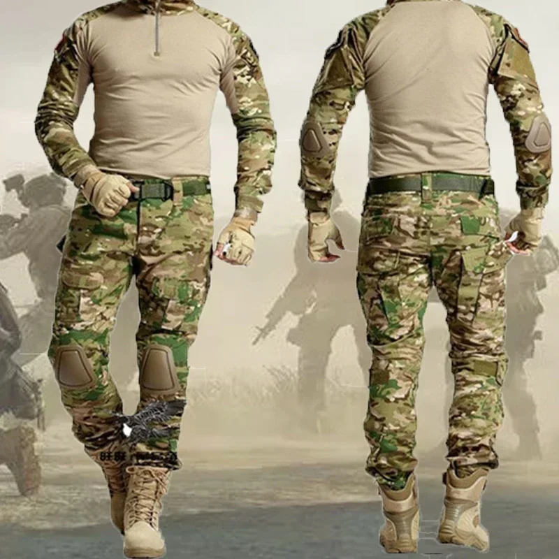 Tactical Suits Outdoor Paintball Outdoor Uniform Combat Camo Shirts Cargo Knee Pads Pants Men Clothing Wear-resisting