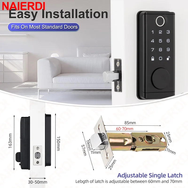 Imagem -06 - Naierdi-tuya Fechadura da Porta Inteligente Impressão Digital Keyless Entrada Fechadura da Porta Segurança Anti-roubo Digital Fechaduras Eletrônicas Porta Hardware