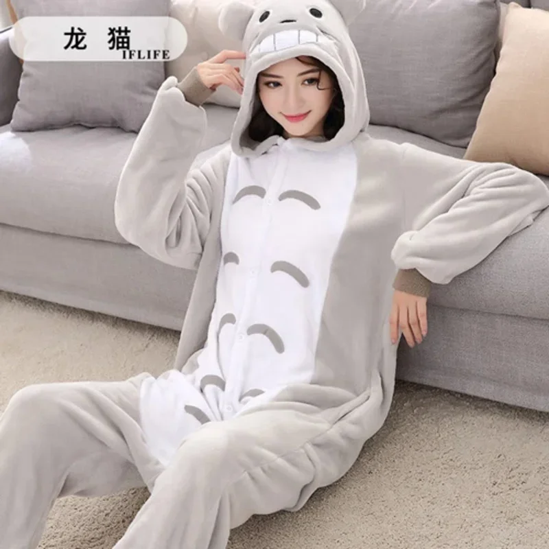 Adults Animal Kigurumi Totoro Pajamas Sets Sleepwear Cosplay Zipper Onesie Hooded Women Men Winter Unisex Cartoon Pajamas