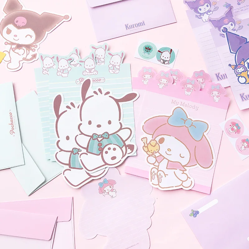 16set/lot Sanrio Melody Kuromi Envelope Set Little Twin Stars Festival Message Greeting Card Memo Pad School Supplies Kids Gift