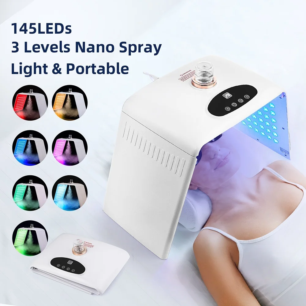 Máquina de fotones LED plegable, 7 colores, 3 niveles, Nano Spray, hidratante para la piel, mascarilla facial y corporal, salón de belleza, uso