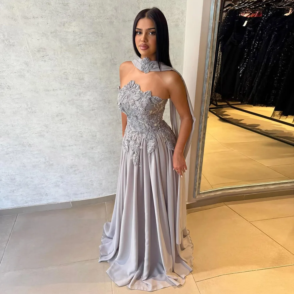 Elegante sem alças a linha vestido de noite com pérolas para mulher 2025 luxo chiffon longo formal baile de formatura vestido de festa de casamento personalizado