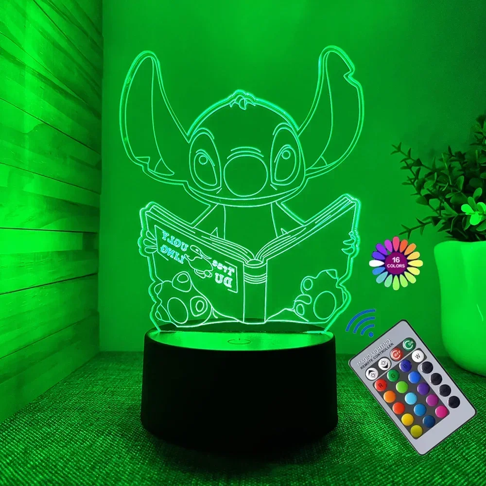 Stitch Lilo 3D illusione ottica LED Anime Figure Bedroom Decor lampada da tavolo 16 colori Sleep Night Light regali di compleanno per bambini