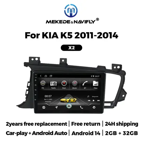NAVIFLY & MEKEDE KIA K5 Optime 2011-2014 용 새로운 Android 14 올인원 차량용 라디오 멀티미디어 플레이어 스테레오 무선 Carplay Auto BT