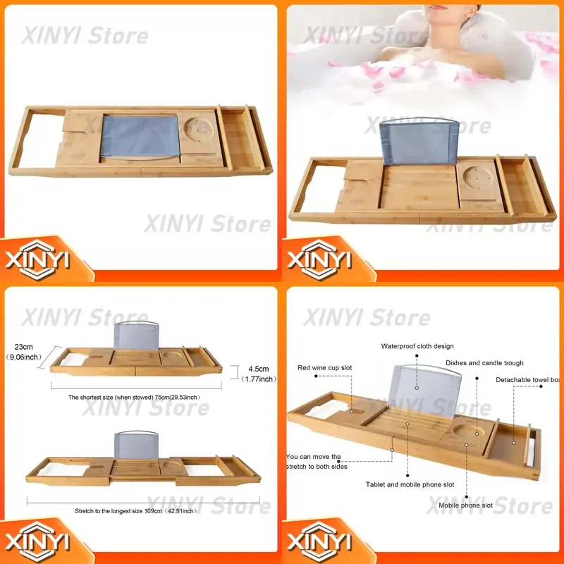Nordic Bamboo Bath Tray Table for Bathtub Caddy Over Tub Shelf Holder Bathroom Accessories Spa Relaxation Tub Tray Organizer