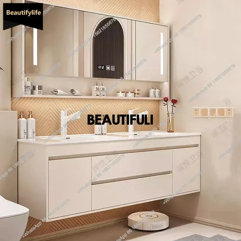 

B567 Light Luxury Bathroom Cabinets Integrated Double Basin Solid Wood Smart Bathroom Cabinet Wash Toilet Banyo Dolabi Furniture
