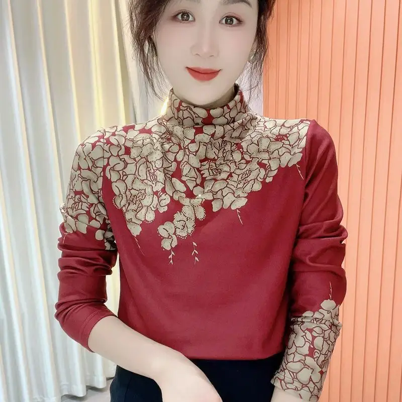 Popular Autumn Winter Double-sided Velvet Semi High Neck Western-style Base Fashion Covering Showing Thinness Wearing Warm Top