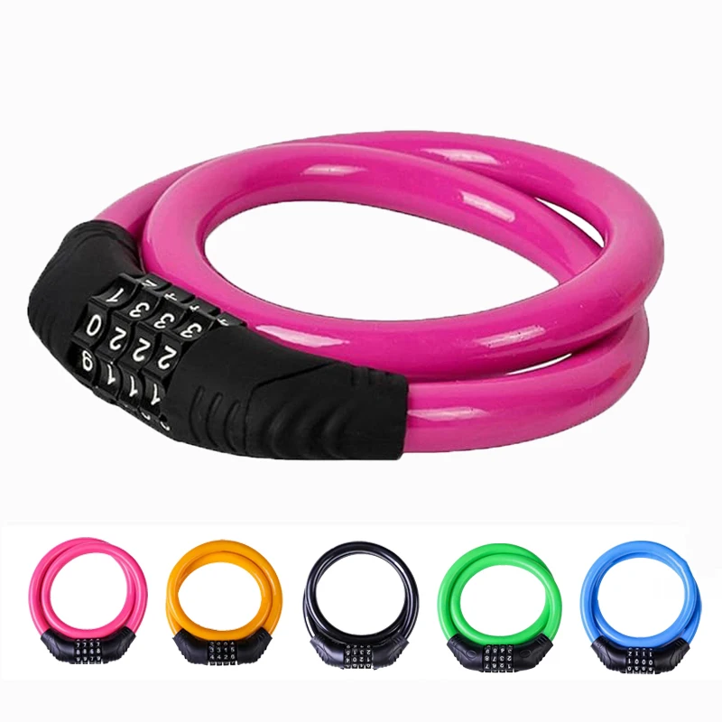 Bike Lock 4-Digit Resettable Combination Anti-Theft Steel Cable Lock Colorful Secure for Road Mountain Bikes Cycling Commuting