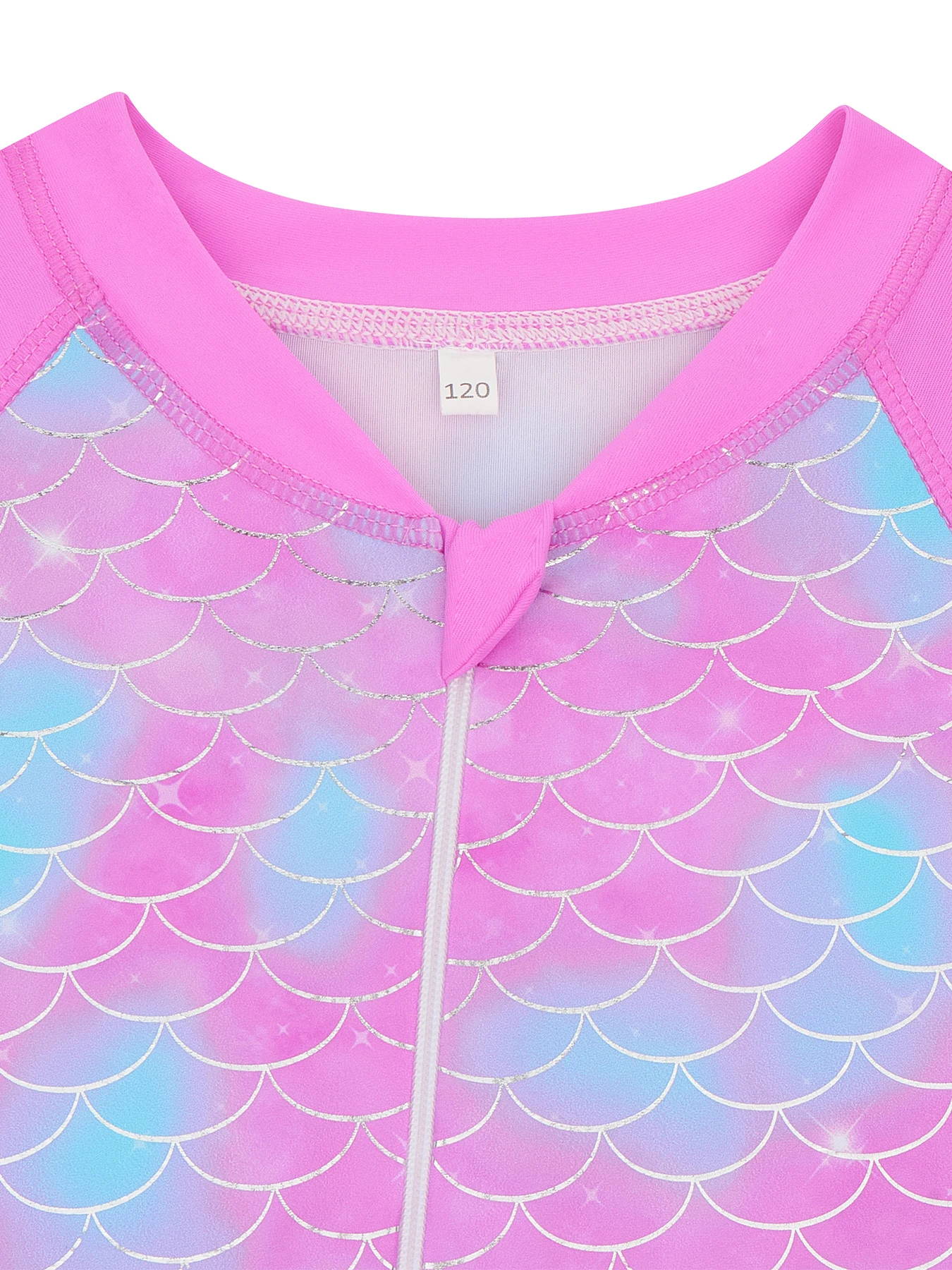 Skirted Bikini Briefs Swimwear Kids Girls Short Sleeve Zipper Closure Swimming Suit Scale Print Rose Red Color Summer Beach Tops