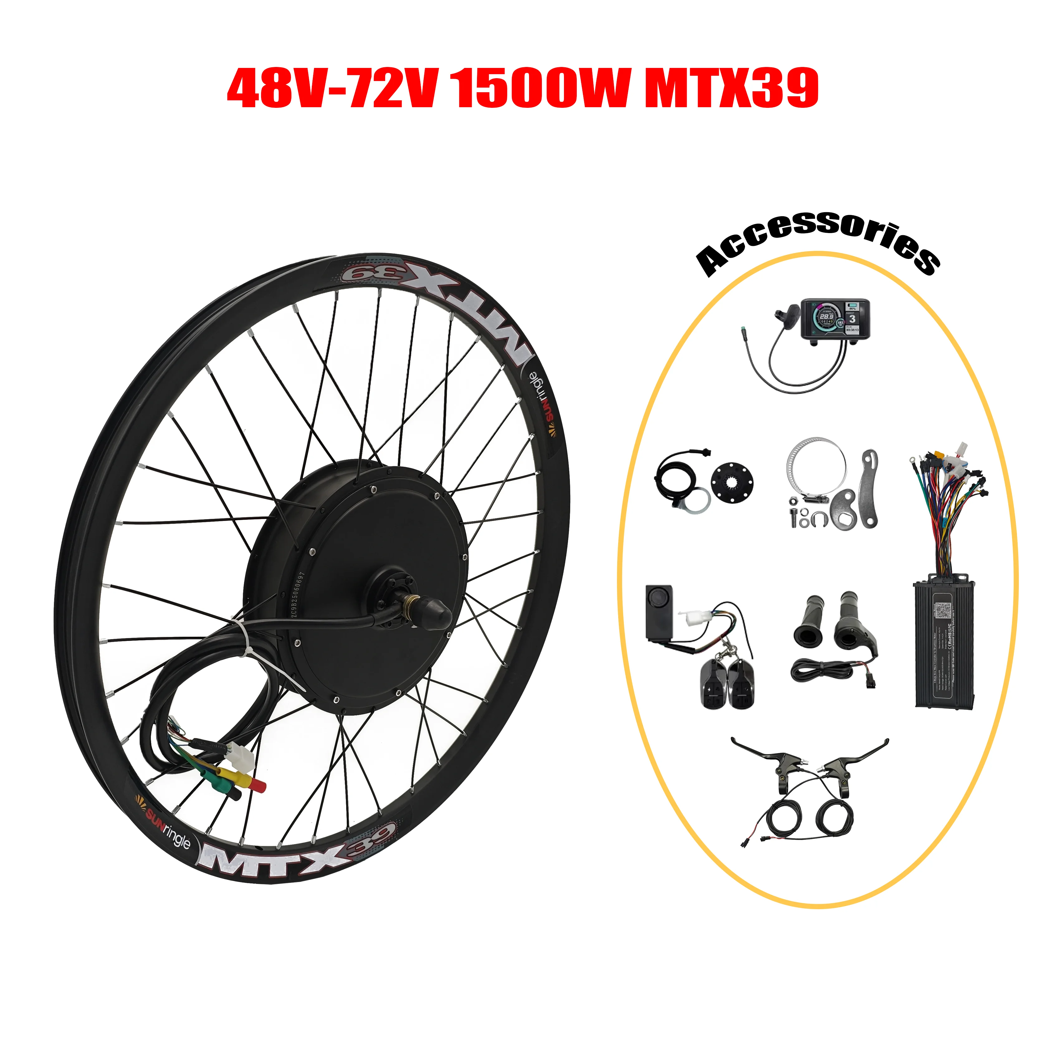 

Ebike 48V-72V 1500W 24" 26" 27.5" 29" 700C MTX39 Rim Rear Motor Wheel dropout 135mm 150mm with display