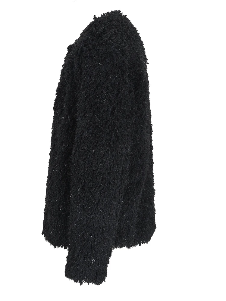 [EAM] Black Big Size Thick Warm Faux Fur Jacket New O-neck Long Sleeve Women Coat Fashion Tide Spring Autumn 2024 CPG1034