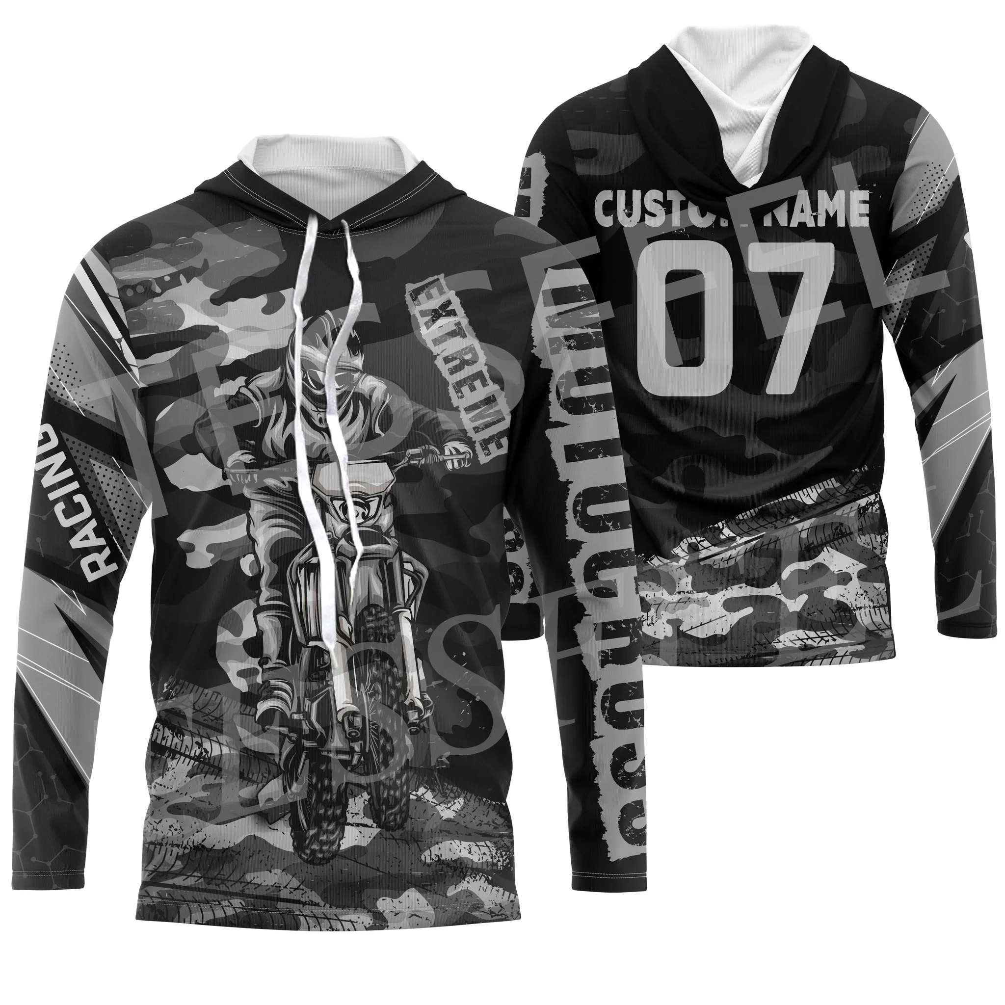 Custom Name Number Camo Extreme Motorcycle MX Moto Bike Retro Tattoo 3DPrint Harajuku Casual Pullover Vintage Jacket Hoodies V17