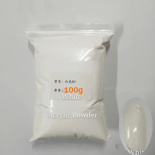 ผงอะคริลิคใสสีขาว 100 กรัม ขายส่ง สีทึบ ผงคริสตัลสำหรับต่อเล็บ/จุ่มเล็บ/แกะสลักเล็บ สีสำหรับทำเล็บ
