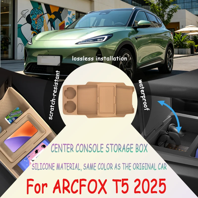 For ARCFOX T5 2025 Center Console Lower Storage Box, Drop-in Organizer Tray, Sunglasses Holder, Interior Accessory