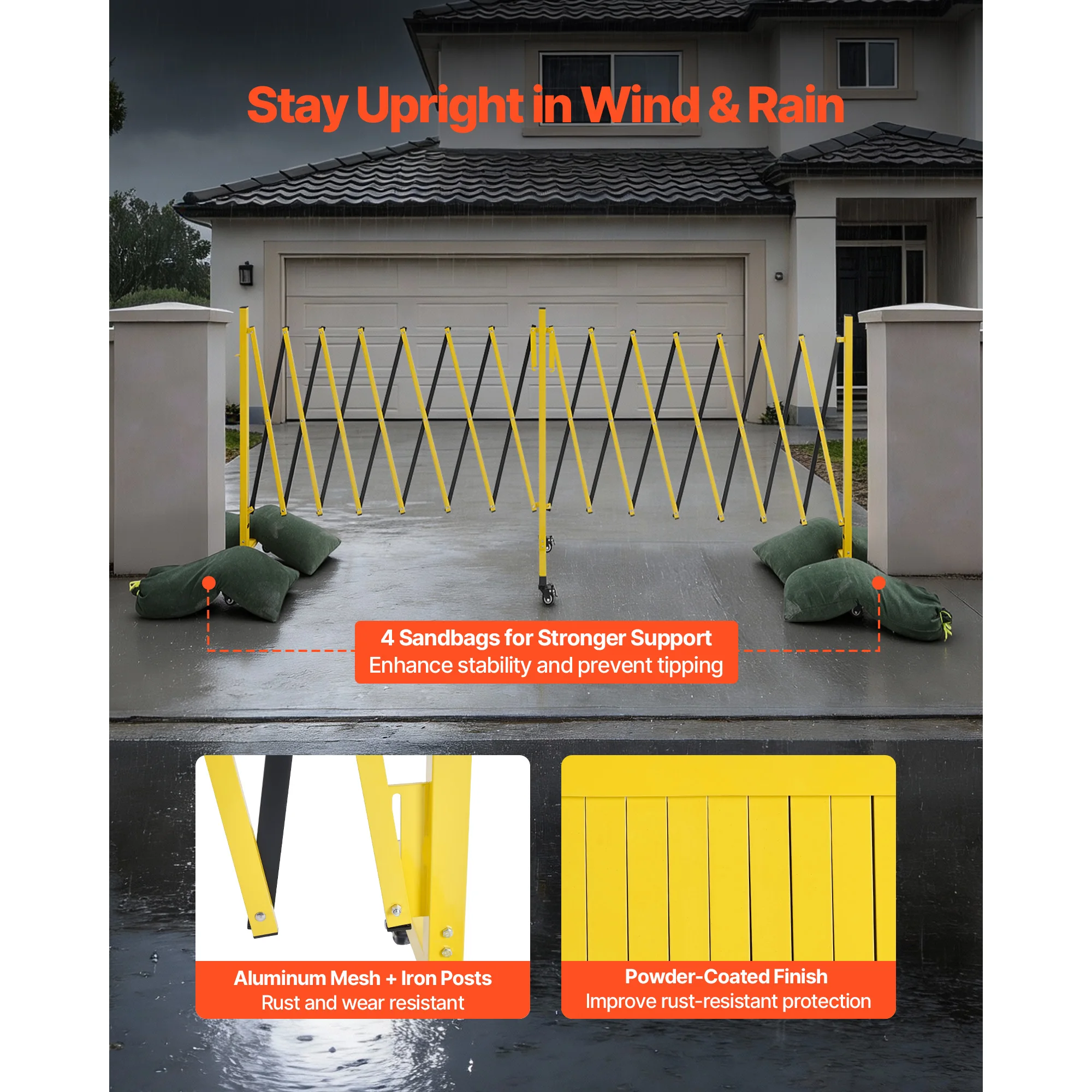 Double Expandable Barricades, 25FT Industrial Safety Barriers, Flexible Mobile Barricade with Locking Casters, Portable Folding Security Gate Metal Traffic Fence for Driveway Warehouse Elevator