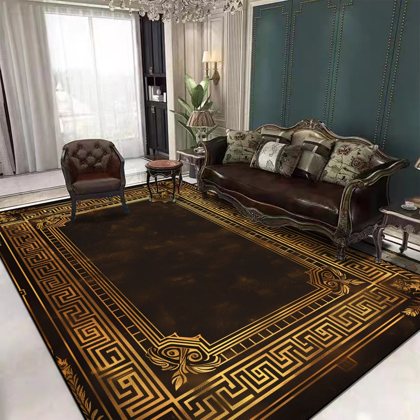 Golden Retro Style Carpet for Living Room Decoration Bedroom Antiskid Bedside Mats Lobby Luxury Large Area Rugs Customizable 러그