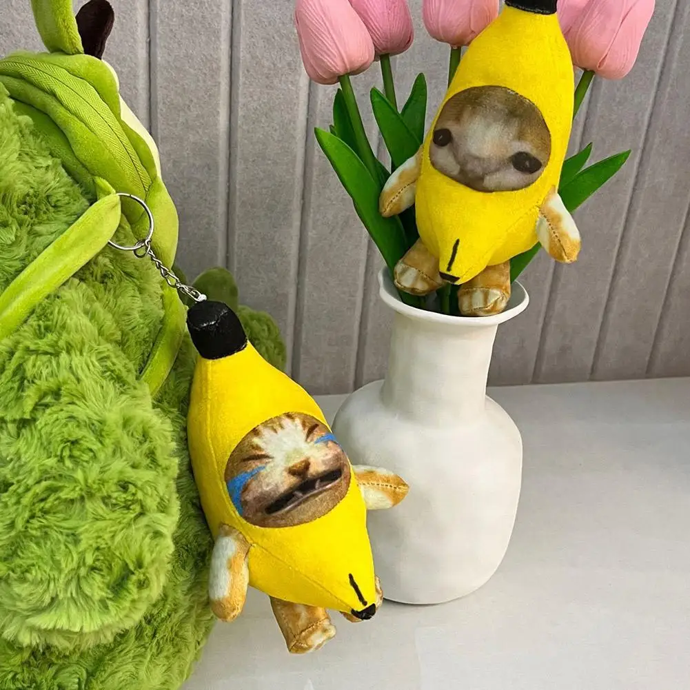 Crying Banana Cat Plush Pendant Key Chain Cute Funny Keychain Car Bag Doll Backpack Pendant Keyring Accessories Gifts 2023 New