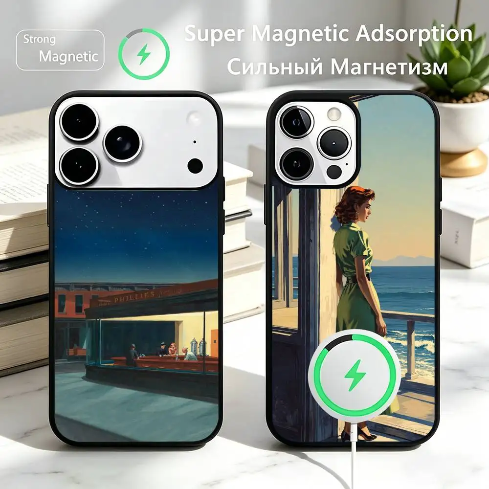

E-edward H-hopper Art Phone Case For iPhone17,16,15,14,13,12,11 Plus,Pro Magnetic with Magsafe Wireless Charging