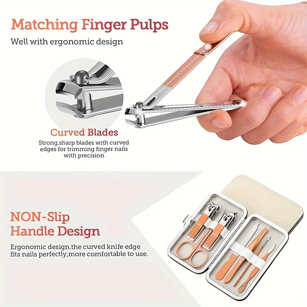 طقم مانيكير منزلي من الفولاذ المقاوم للصدأ مكون من 7 قطع مع حقيبة تخزين أداة إصلاح احترافية للأظافر على شكل زهرة ونمط حروف سوداء #3