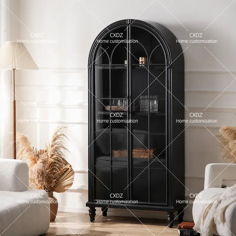 American rural wall wine cabinet modern simple door, living room display cabinet black ultra-thin store decoration cabinet